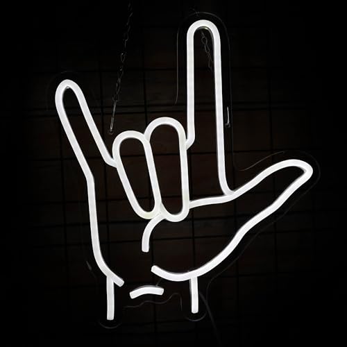 Image of I Love You Neon Sign Hand Sign for ASL Classroom Decor Love you Hand Gesture Led Neon Light Sign for Wall Decor Stream background Gifts 12.6 * 14.4 Inch