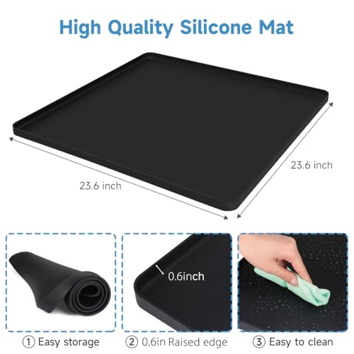 Mini Fridge Silicone Mat with Raised Edges, 24''x24''x0.5'', Prevent Water Leakage and Floor Damage from Elecrical Equipment such as Washing Machines, Dryer, Mini Fridge, Wine Cabinet.