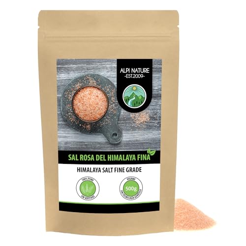Alpi Nature Sal Rosa del Himalaya Fina 500g, Sal de Roca Natural del Himalaya Fina 0.5-1 mm