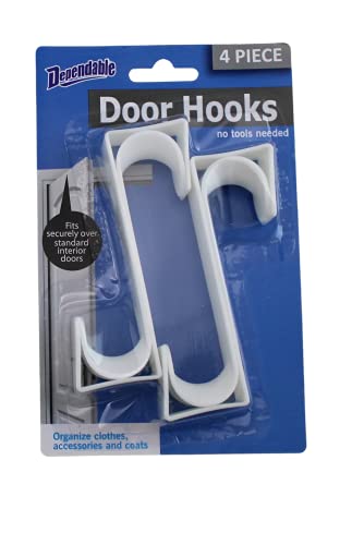 Dependable Industries Inc. Essentials Over-The-Door Hanger Hook Set – 4-Pack Of 3.5 In., Plastic Over-The-Door Hangers & White Over-The-Door Hooks – Over-Door Hooks For Hanging Clothes & Towels #TOP2