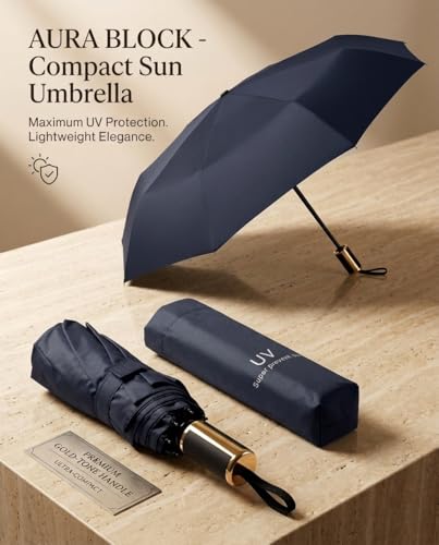 Image of UV Protection Compact Folding Umbrella for Men & Women || Windproof, Waterproof Travel Umbrella with Storage Case || Sun & Rain Protection || Lightweight Portable Umbrella