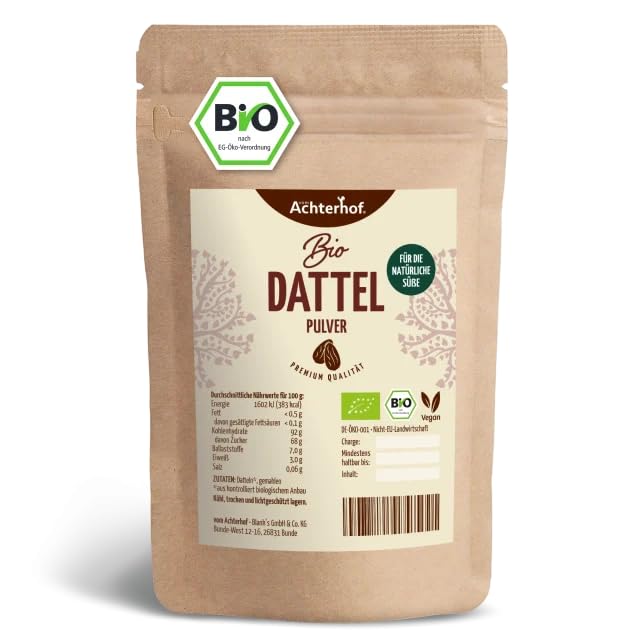 Bio Dattel Pulver 500g | natürlicher, aromatischer Zuckerersatz beim Backen, Kochen, in Shakes oder im Müsli | naturrein und vegan | vom Achterhof