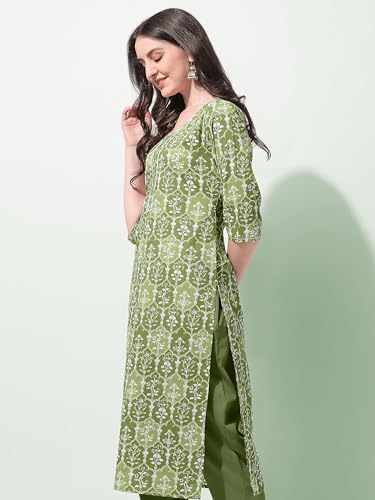 Image of MIRCHI FASHION Women's Straight Fit Paisley Printed And Embellished Kurta Set with Dupatta and Trouser