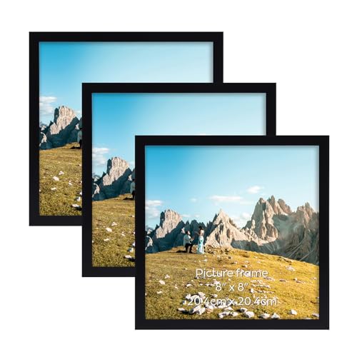 Hoikwo 3er-Set Schwarze Bilderrahmen 20x20 cm - Quadratische PVC-Fotorahmen für Fotos Bilder Landschaftsfoto - Für Wand & Tisch