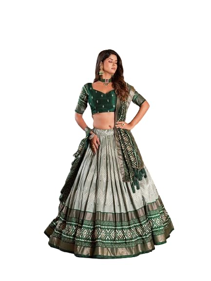 MITRA BIZ Navratri Collection Original Mirror Handwork Cotton Lehenga Choli With Dupatta (GREEN3)