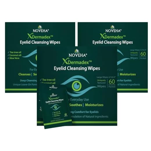 NOVEHA Demodex Eyelid & Lash Wipes | Box of 60 Individually Wrapped Extra Strength Cleansing Eyelash Wipes - Battles Irritated Eyes - Naturally Remove Debris (Pack of 3)