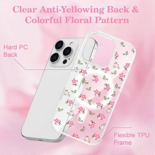 Coque iPhone 15 antichoc Magsafe fine fleurie pour fille