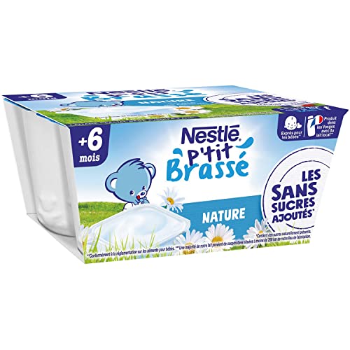 Nestlé Bébé - P'tit Brassé Laitage Nature sans sucres ajoutés - dès 6 mois - 4 x 90g