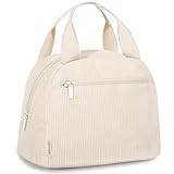 Cute Lunch Box Tote Bag - Corduroy Insulated Cooler Bags for Women - Lightweight Reusable Portable Soft Lunch Pail Kit for Kids Teen Girl Adults Work School Picnic Travel White 8L