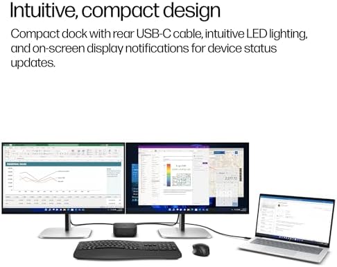 HP USB-C 100W G6 Dock + One Extra USB-C Cable Included, Future-Proof Design with Ambient LED Lighting, On-Screen Notifications, Extra USB-C Ports, HDMI 2.1, 120Hz — view 7