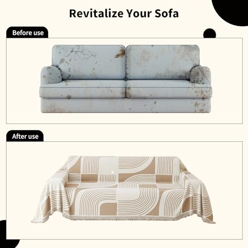 WEYOND Boho Chenille Sofa Überzug & Couch Überwurf, Sofa Cover & Sofa Überwurfdecke, Sofaschoner Hund & Sofaschutz Katze, Sofabezug oder Sofahusse für 1/2/3/4 Sitzer (180 x 300 cm, Khaki)