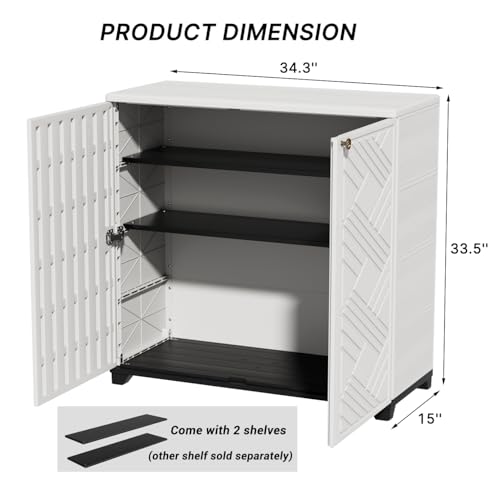 Image of KINYING Outdoor Storage Cabinet Waterproof with 2 Shelves, 60 Gallon Resin Storage Shed for Patio /Garden /Backyard, Outdoor Storage Box for Cushions,Garden Tools and Pool Supplies,White