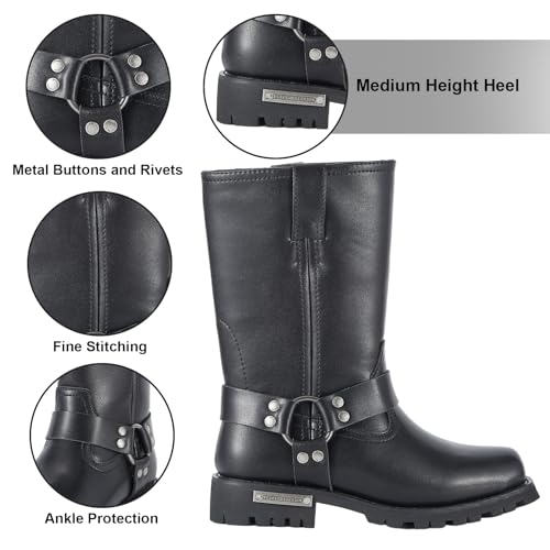 GARGOYLE BELLS Women's Leather Motorcycle Boots Cycling Boots Waterproof Non-slip Casual Boots Mid Calf3