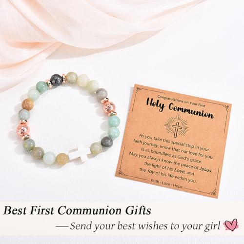 Image of Leyung Christian Gifts for Women, Religious Rosary Cross Bracelet, Easter Basket Stuffers Baptism Confirmation First Holy Communion Christmas Birthday Gifts for Teen Girls