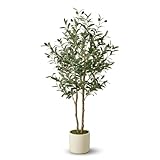 Garvee Olivo Artificial de 150 cm con Tronco Natural y Frutos Realistas - Planta Falsa para Decoración de Hogar, Oficina y Salón - Maceta Blanca con Musgo Incluida