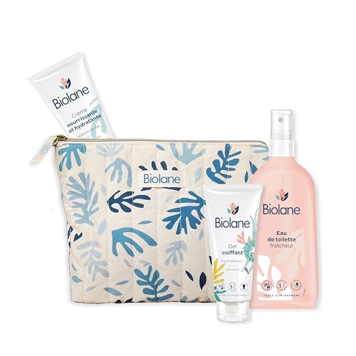 BIOLANE - Trousse de toilette pour bébé - Eau de toilette - Crème Hydratante - Gel Cheveux Coiffant - Trousse de soin - Ingrédients d'origine naturelle -...