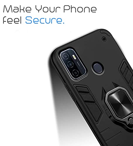 Image of Pikkme D5 Tough Armor Bumper Back Cover Case for Oppo A53 |Ring Holder & Kickstand in-Built (Black)