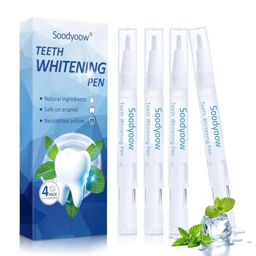 Soodyoow 4 PCS Teeth Whitening Pens, Teeth Whitening Gel Essence, Effective Tooth Whiter Pen Kit for Dental Brightening, Removal Tooth Stain Removal, Gentle Formula, Reduce Yellowing