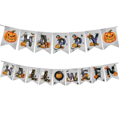 Image of Halloween Decorations - Happy Halloween Banner for Indoor Outdoor | Halloween Party Decorations - Trunk or Treat Backdrop Garland for Home Wall Decor, Hanging Party Favors Supplies for Birthday