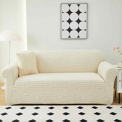 Housse de canapé extensible jacquard beige 2 places universelle - 2