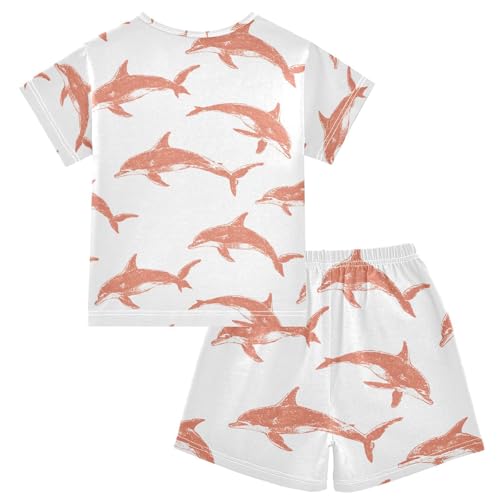 ALAZA Cute Dolphin Wartercolor Pajamas Set Short Sleeve Cotton Sleepwear Summer Pjs 2 Piece 5-14Y2