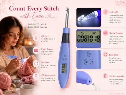 Image of BZVV Light Up Crochet Hook Set with Counter, Shoulder Bag and 22 Heads