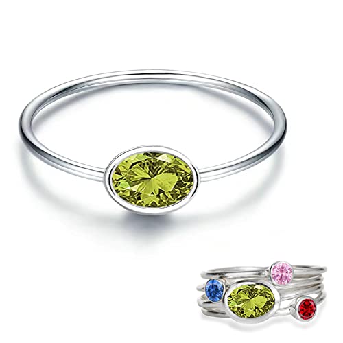 925 Sterling Silver Mother Daughter Birthstone Stackable Rings Set Mother Ring with Birthstone Mother Daughter Family Ring Mothers Day Jewelry Gifts for Wife (Mom Birthstone Aug. 7)