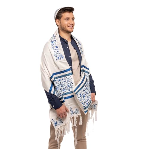 Yair Emanuel Tallit - Full Embroidery - Matriarchs - Blue2