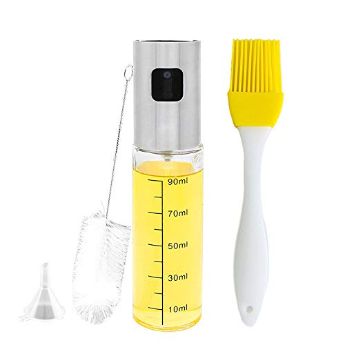 Olive Oil Sprayer, Spray Bottle, Portable Oil Dispenser for Cooking, Sauce Spray for Kitchen Cooking BBQ Frying, Glass Bottle 100ml, Including Free Tube Brush (transparent)
