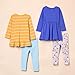 Amazon Essentials Toddler Girls' Long-Sleeve Ruffle Outfit Set with Bowknot Design, Pack of 4, Blue/Sky Blue/White Floral/Yellow Stripe, 4T