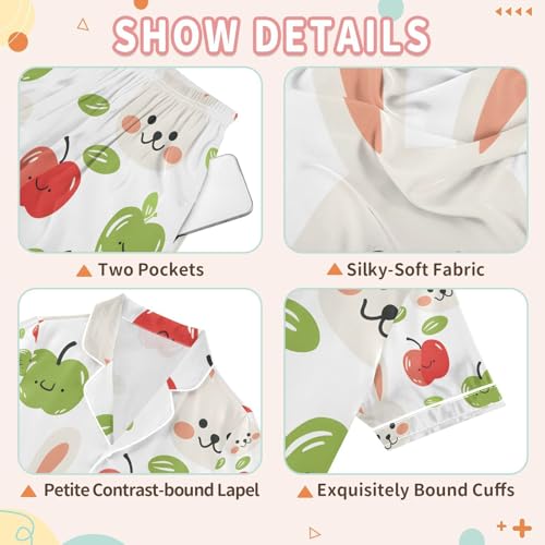 senya Rabbit and Fruit B Satin Summer Pajama Sets Silk Short Sleeve Button Down Sleepwear3
