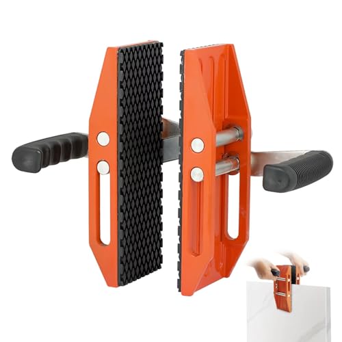 2-Pack Heavy-Duty Double Handle Stone Lifting Clamps with Anti-Slip Rubber Grip, 660lbs Capacity for Granite, Marble, Glass, Slabs & Plywood, Adjustable 0-2.36in Thickness - Orange
