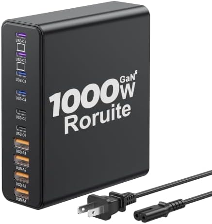 1000W USB C Charging Station, 120W PD GaN5 Super Fast USB C Charger Block
