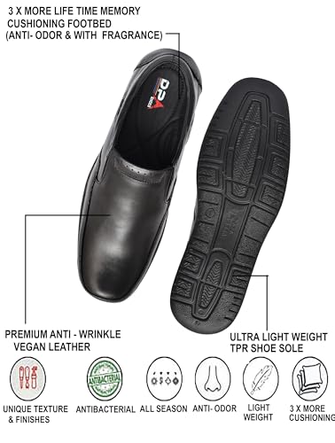 Image of Genuine Leather Formal Slip-On Shoes for Men, Black, Elastic Closure, Stylish Office Shoes