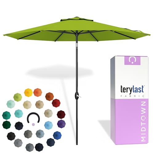 Image of Midtown Umbrellas - The Swilt 8 Ft Patio Umbrellas with 360 Swivel & Tilt Mechanism, 8 Fiberglass Ribs & Terylast Polyester Fabric for Backyard, Deck, Pool & Cafes - Pear Canopy, Black Pole