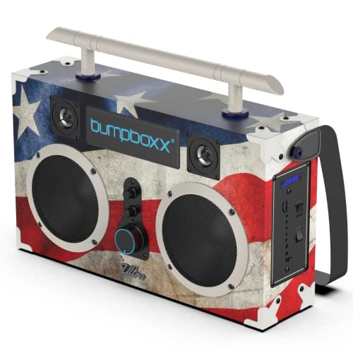 Bumpboxx Bluetooth Boombox Ultra USA | Retro Boombox with Bluetooth Speaker | Includes Rechargeable Lithium Battery, Carrying Strap & Remote | Small & Light Weight Makes it Easy to Carry