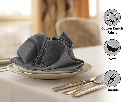 Image of Ruvanti Cloth Napkins Set of 6, 18x18 Inches Napkins Cloth Washable, Soft, Durable, Absorbent, Cotton Blend. Table Dinner Napkins Cloth for Hotel, Lunch, Restaurant, Wedding Parties - Charcoal Grey
