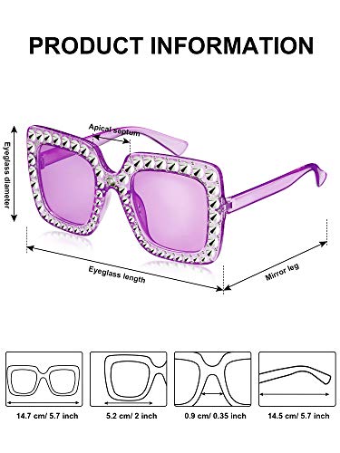9 Pairs Rhinestone Oversized Square Sunglasses for Women Sparkling Bling Crystal Sunglasses AC Frame Glasses for Women3