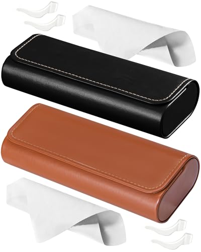 Image of RayLove Glasses Case Hard Shell (2Pack), Travel Sunglasses Case, Leather Hard Eyeglass Case for Women, with Ear hooks