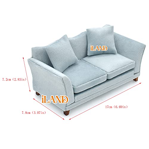 Iland Modern Dollhouse Furniture On 1/12 Scale Of Miniature Sofa For Dollhouse Living Room (Light Sky Blue Velvet) #TOP1