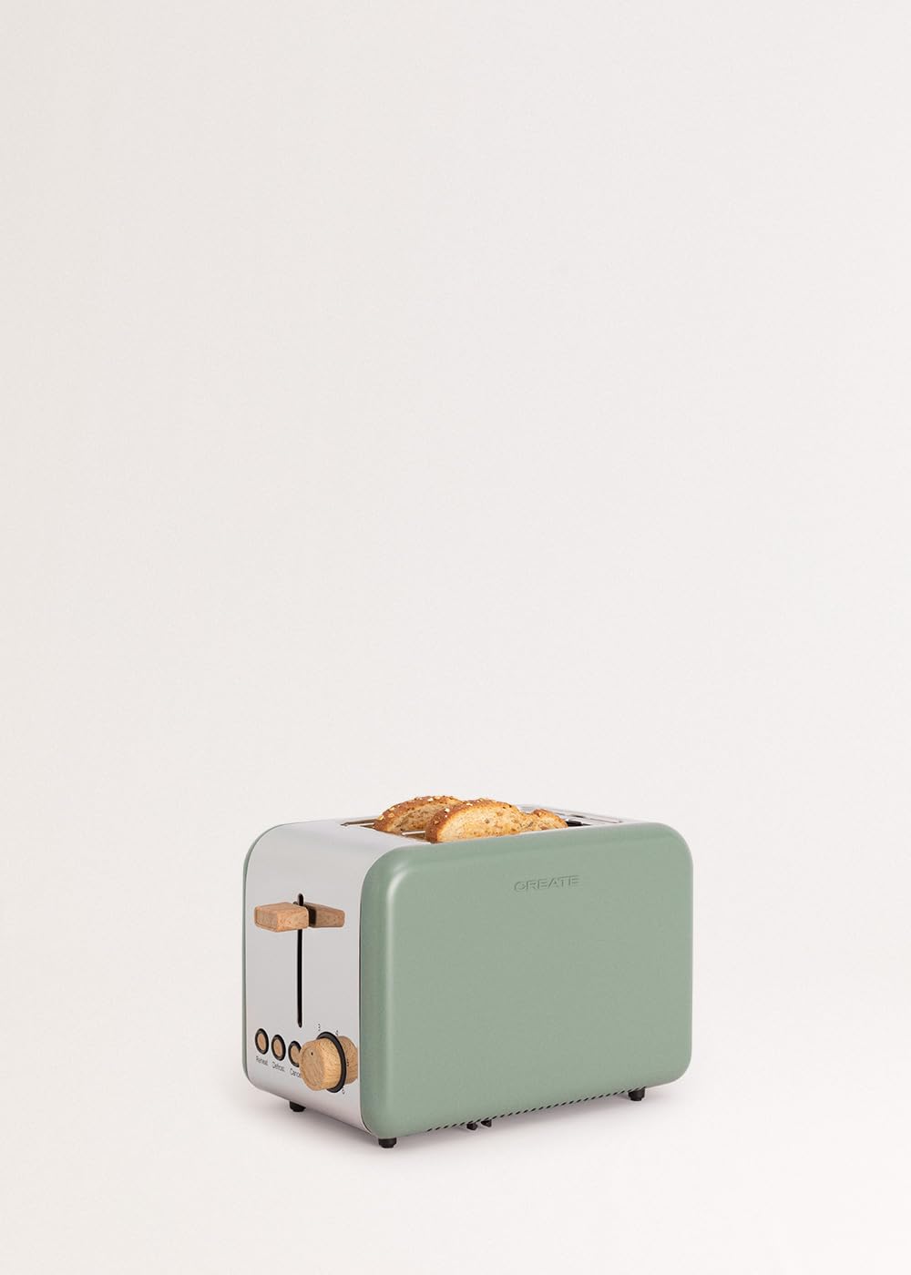 CREATE/TOAST RETRO/Toaster Salbeigrün / 6 vermogensniveaus, kruimellade, thermostaat, ontdooien, opwarmen, 2 brede snedesleuven, 850W CREATE/TOAST RETRO/Toaster Salbeigrün / 6 vermogensniveaus, kruimellade, thermostaat, ontdooien, opwarmen, 2 brede snedesleuven, 850W