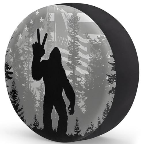 Image of Spare Tire Cover Bigfoot American Flag Wheel Covers Protectors Waterproof Dust-Proof Universal Fit Trailer, RV, SUV and Many Vehicle (17 inch for tire Diameter 31.49 inch-32.67 inch)