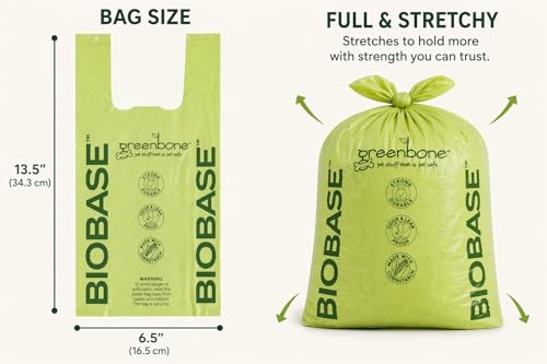 Image of Greenbone Poop Bags for Dogs with Handles Unscented with Bonus Rope Pet Toy, 200 Count on Single Roll, Plant Based