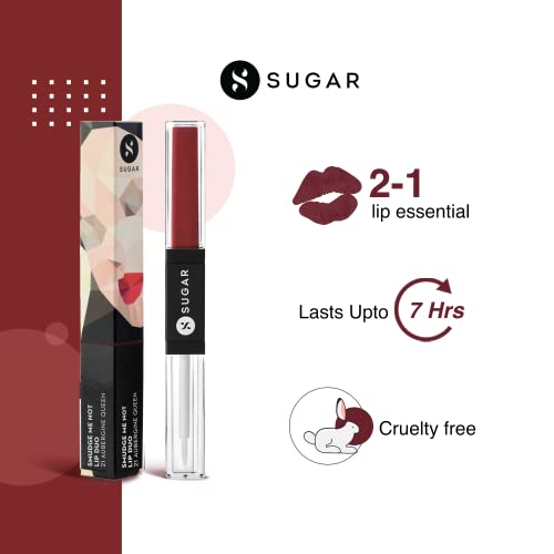 Image of SUGAR Cosmetics - Smudge Me Not - Lip Duo - 21 Aubergine Queen (Blackened Burgundy) - 3.5 ml - 2-in-1 Duo Liquid Lipstick with Matte Finish and Moisturizing Gloss