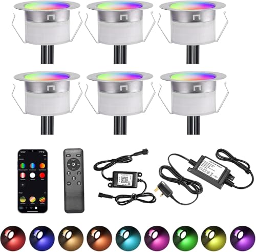 Image of GEYUEYA Home WiFi Led Decking Lights-Ø45MM RGBW (RGB+Warm White) IP67 12V Decking Patio Lighting Led Plinth Light Decoration for Terrace/Patio/Path/Garden/Decoration