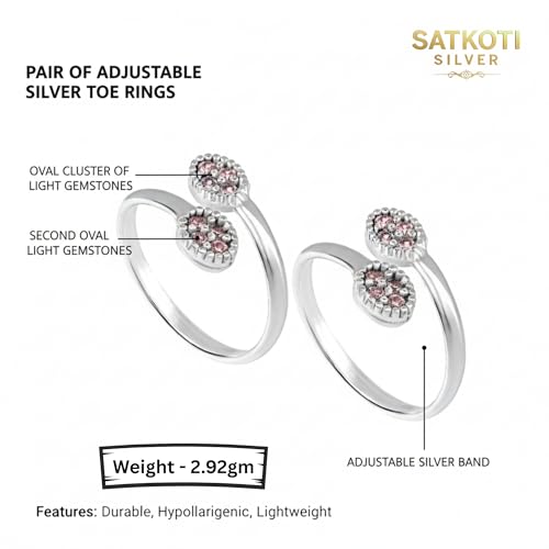 Image of SATKOTI 925 Silver Toe Rings for Women | Adjustable Pure Metal Bichiya with AAA Quality CZ Stone| BIS Hallmarked Jewelry with Authenticity Certificate | Pair of 2 Metti