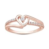 AFFY 1/10 Carat CT Round White Natural Diamond Bypass Heart Promise Ring 14k Rose Gold Over Sterling Silver (I-J Color, I2-I3 Clarity, 0.10 Cttw) Ring Size-7