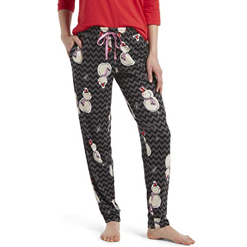 HUE Sleepwear Women's Plus Printed Knit Long Pajama Sleep Pant with Cuffs, Black - Snow Day, 3X