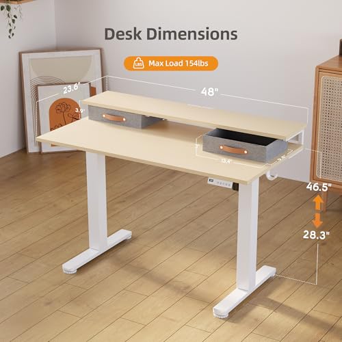 Image of Claiks Electric Standing Desk with 2 Drawers, 48 Inch, Natural