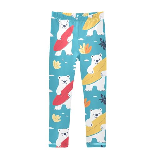 Bear Surfboard Girls Leggings,Workout Leggings for Girls Toddler Athletic Legging Size for 3-10T